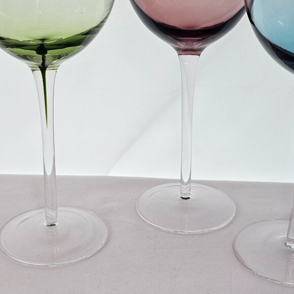 Mismatched Colors Water Goblets set 3 Wine Glasses mixed glassware colorful - Picture 6 of 8